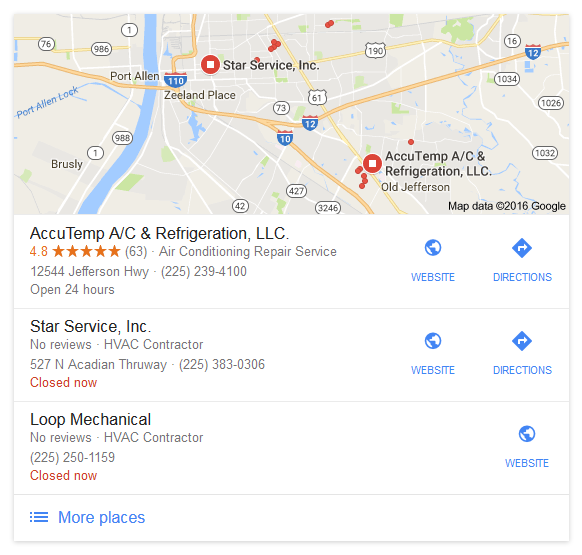 hvac contractors google local results