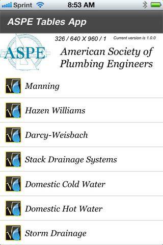 Plumbing Systems Design Tables App