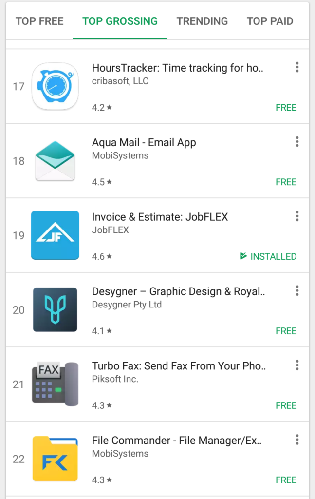 jobflex top 20 grossing business app